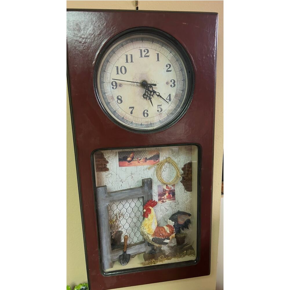 Vintage Rooster Clock ~ 19”x‎ 9.5”